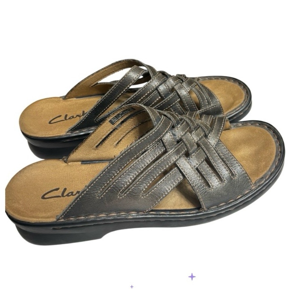 Clarks Lexi Sandals Brown Leather Womens Size 9 Comfort Strappy Wedge Sandals - Picture 3 of 12